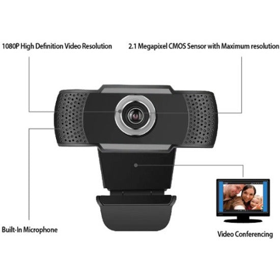 1920 x 1080 Video - CMOS Sensor - Manual Focus - Microphone - For Computer, Notebook, Smart TV