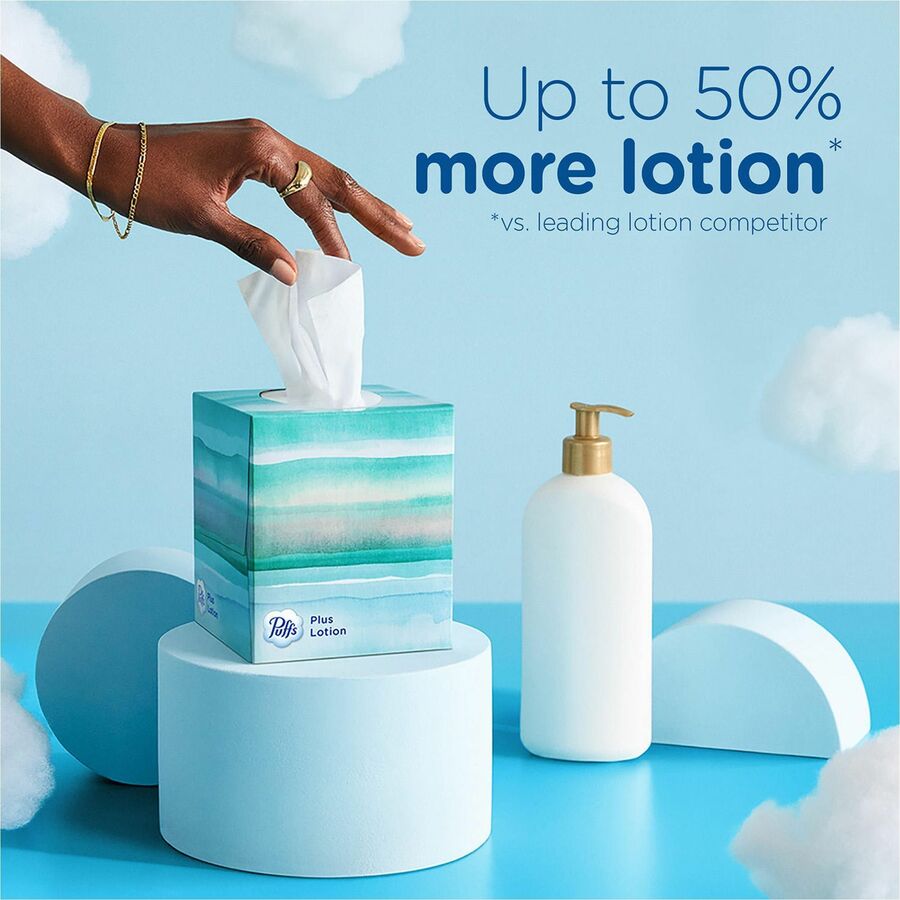 Puffs Plus Lotion Facial Tissue - 2 Ply - 8.20" Width x 8.40" Length - White - 124/Box - 6 / Pack