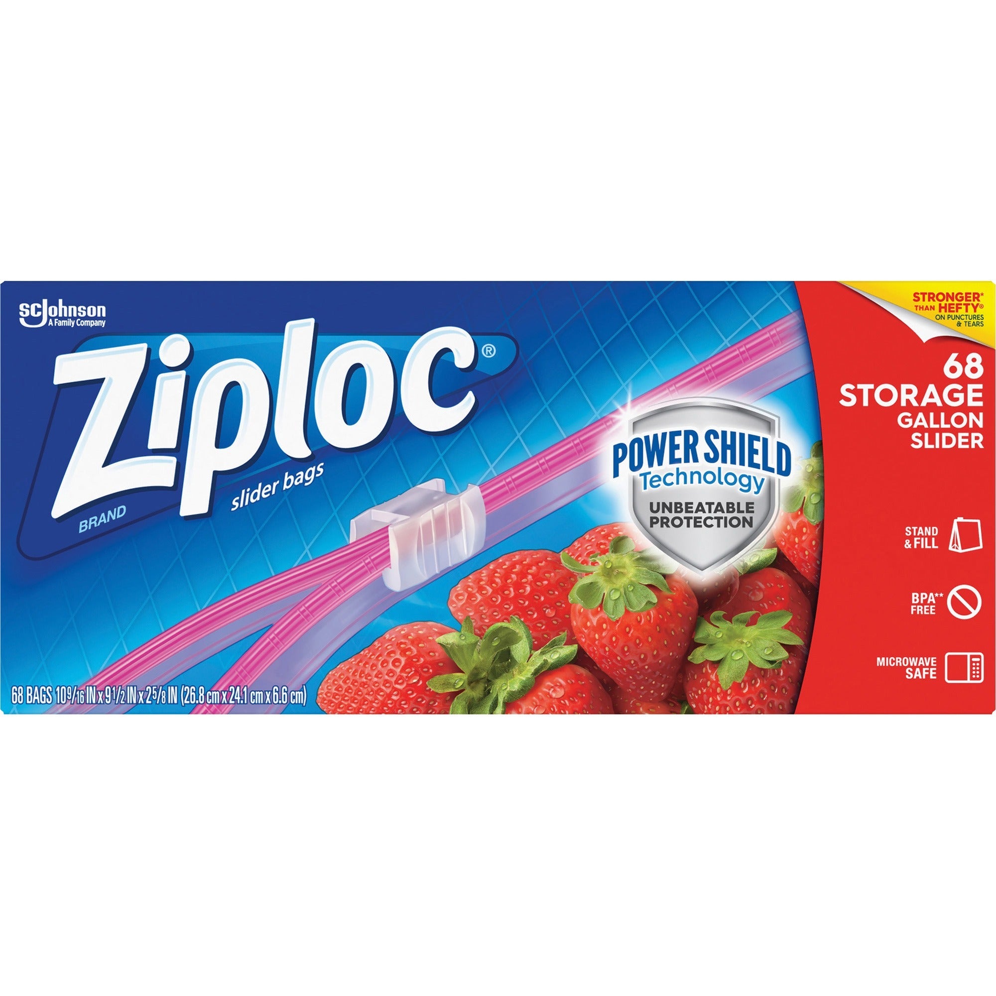 Ziploc&reg; Gallon Storage Slider Bags - Large Size - 2.63" Length x 10.56" Width x 9.50" Depth - Sliding Closure - Blue - Food, Supplies - 68 / Box
