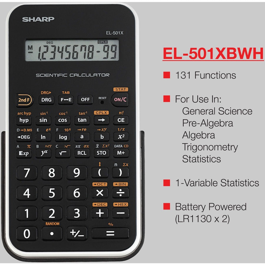 146 Functions - Battery Powered, Large LCD, Durable, Hard Case - 1 Line(s) - 10 Digits - LCD - Battery Powered - 2 x LR1130 - 5.1" Height x 3.1" Width x 0.5" Depth - Black, White - 1 Each