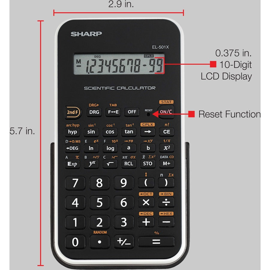 146 Functions - Battery Powered, Large LCD, Durable, Hard Case - 1 Line(s) - 10 Digits - LCD - Battery Powered - 2 x LR1130 - 5.1" Height x 3.1" Width x 0.5" Depth - Black, White - 1 Each