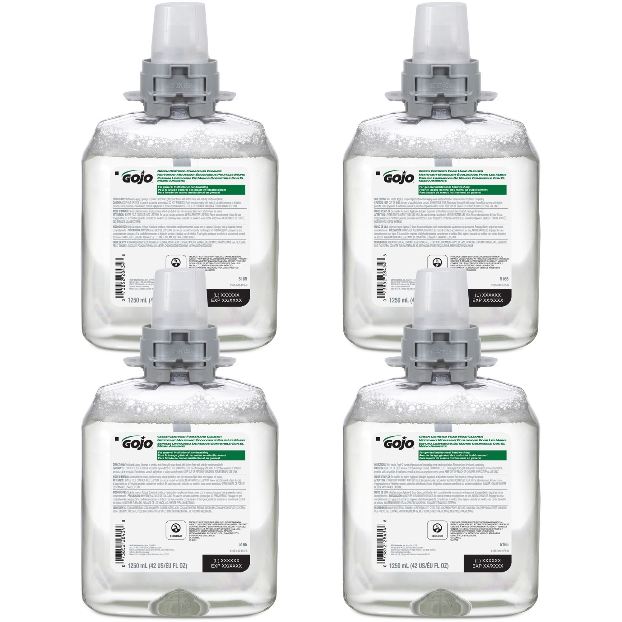 Gojo&reg; FMX-12 Refill Green Certified Foam Hand Soap - 1.32 quart - Hand - Clear - Fragrance-free, Rich Lather, Antibacterial-free, Triclosan-free, Paraben-free, Phthalate-free, Bio-based - 4 / Carton
