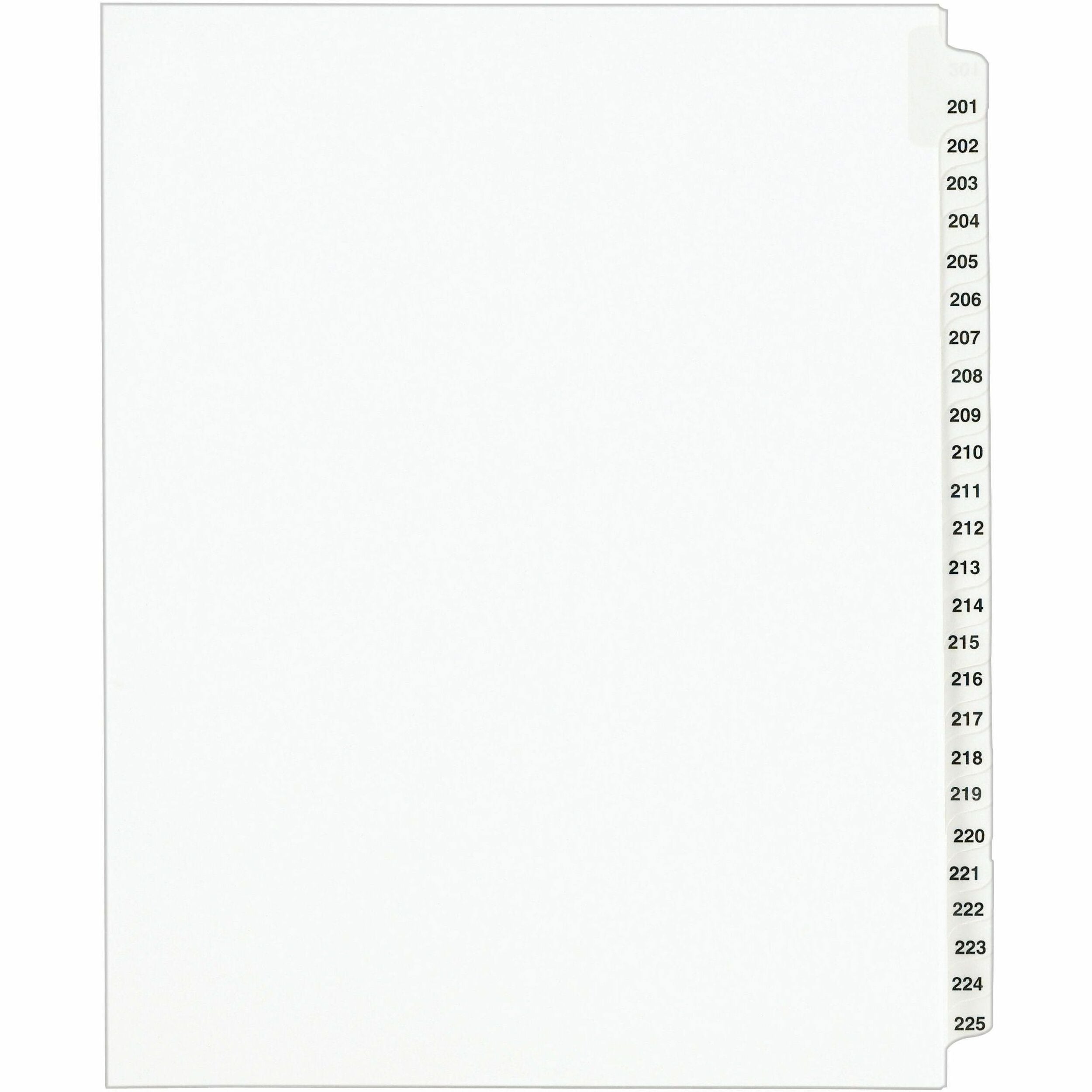 Avery Standard Collated Legal Dividers, 25 Dividers per Set, Side Tabs 201-225, Letter Size, White, Rip Proof, Reinforced, Pre-printed, Double-sided, Unpunched, 8.5" x 11", 1 Set