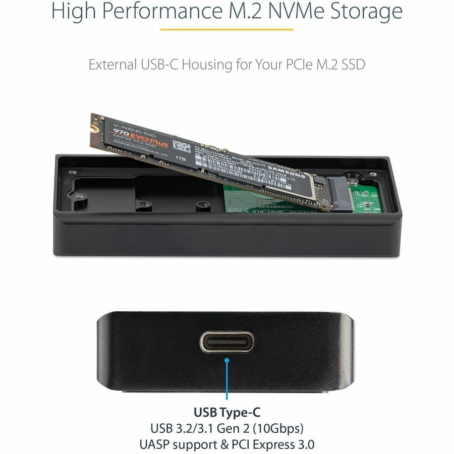 StarTech.com Drive Enclosure M.2, PCI Express NVMe - USB 3.2 (Gen 2) Type C Host Interface - UASP Support External - Black