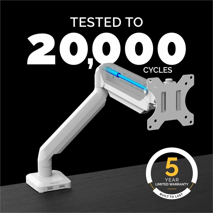 Fellowes Platinum Mounting Arm for Monitor - White - Height Adjustable - 1 Display(s) Supported - 32" to 40" Screen Support - 17.64 lb Load Capacity - 75 x 75, 100 x 100 - VESA Mount Compatible - 1 Each