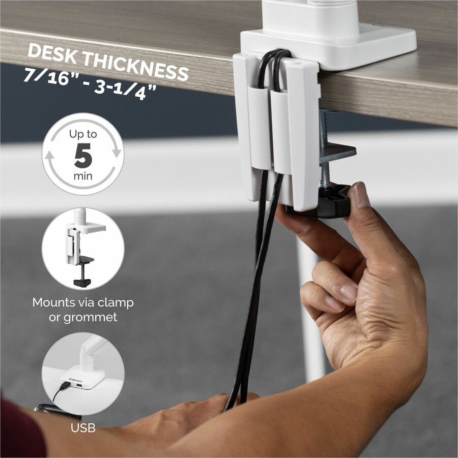 Fellowes Platinum Mounting Arm for Monitor - White - Height Adjustable - 1 Display(s) Supported - 32" to 40" Screen Support - 17.64 lb Load Capacity - 75 x 75, 100 x 100 - VESA Mount Compatible - 1 Each