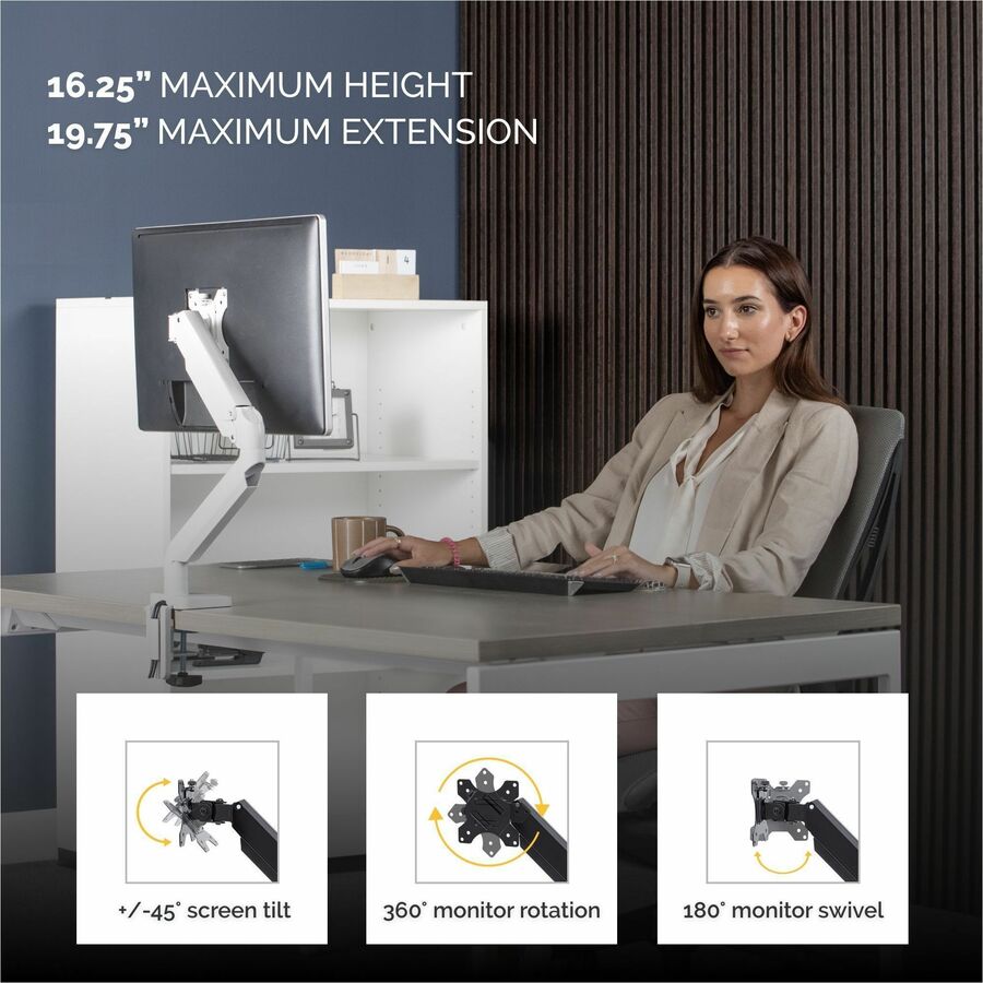 Fellowes Platinum Mounting Arm for Monitor - White - Height Adjustable - 1 Display(s) Supported - 32" to 40" Screen Support - 17.64 lb Load Capacity - 75 x 75, 100 x 100 - VESA Mount Compatible - 1 Each