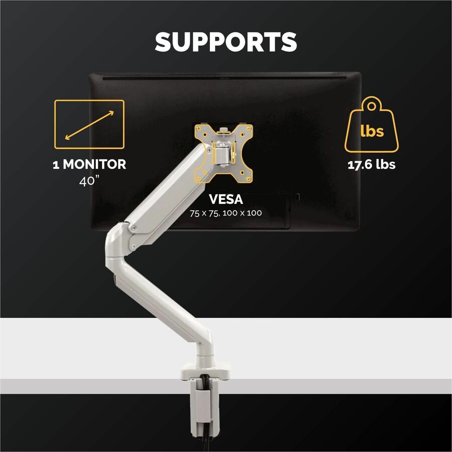 Fellowes Platinum Mounting Arm for Monitor - Silver - 1 Display(s) Supported - 27" Screen Support - 20 lb Load Capacity - 1 Each
