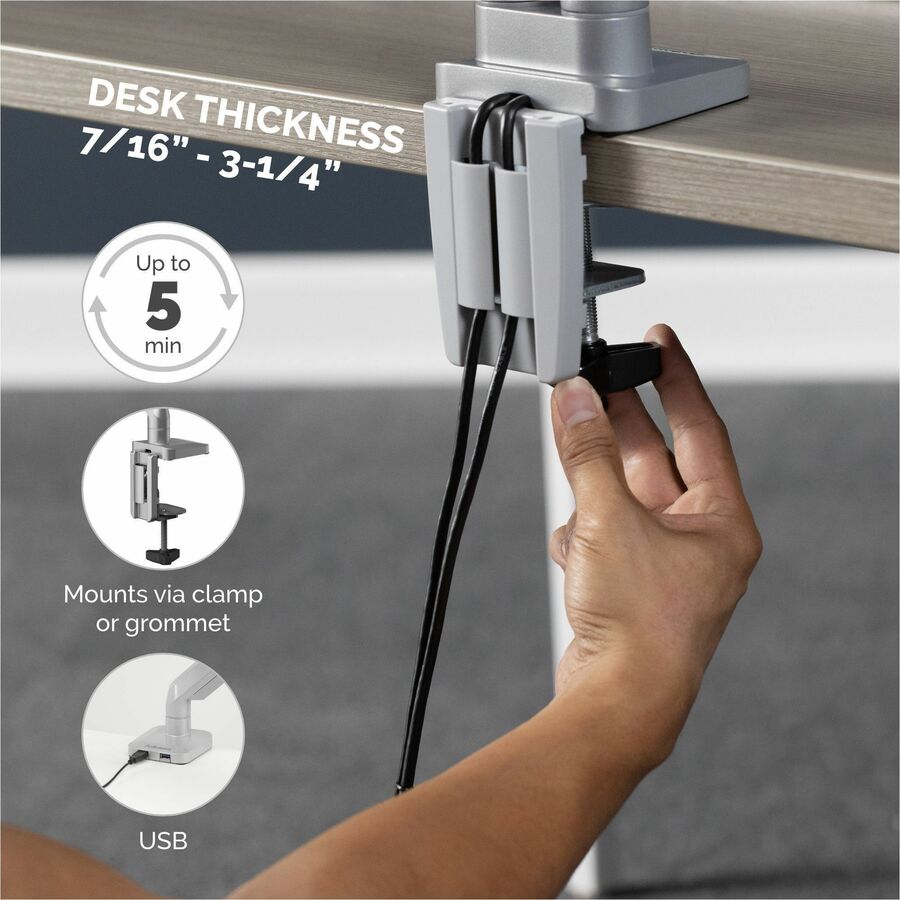 Fellowes Platinum Mounting Arm for Monitor - Silver - 2 Display(s) Supported - 27" Screen Support - 40 lb Load Capacity - 1 Each