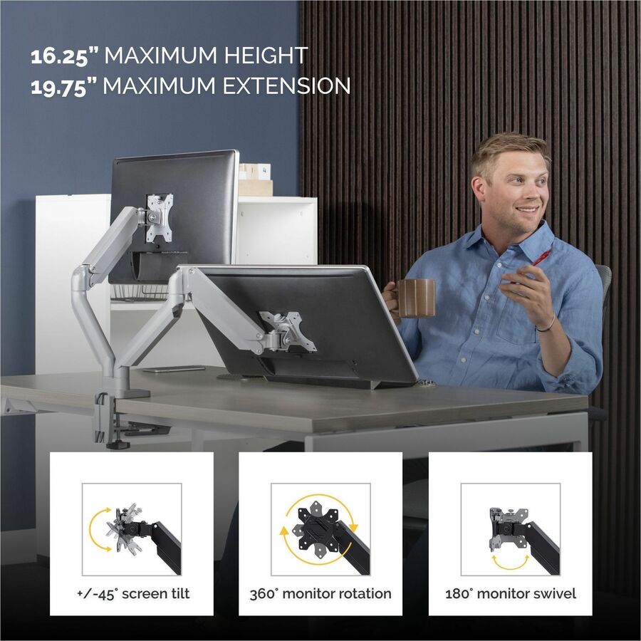 Fellowes Platinum Mounting Arm for Monitor - Silver - 2 Display(s) Supported - 27" Screen Support - 40 lb Load Capacity - 1 Each