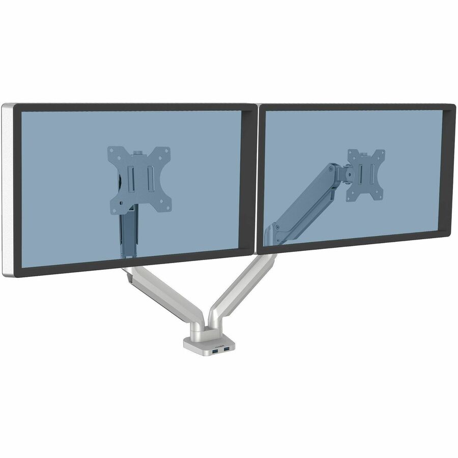 Fellowes Platinum Mounting Arm for Monitor - Silver - 2 Display(s) Supported - 27" Screen Support - 40 lb Load Capacity - 1 Each