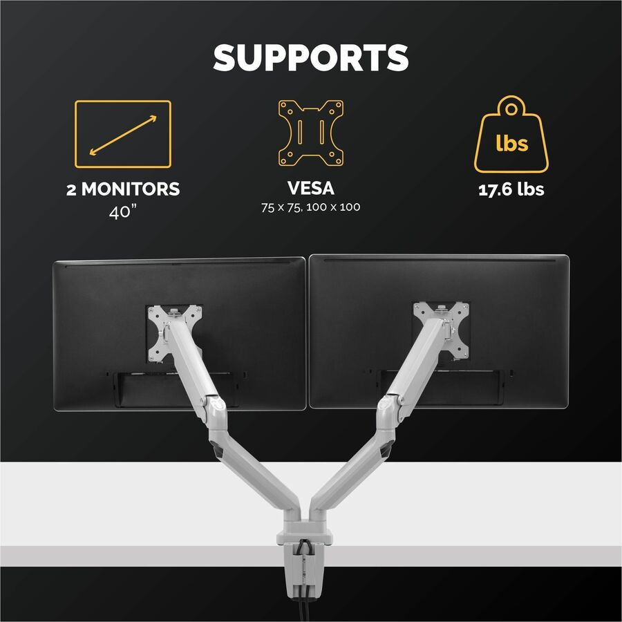 Fellowes Platinum Mounting Arm for Monitor - Silver - 2 Display(s) Supported - 27" Screen Support - 40 lb Load Capacity - 1 Each