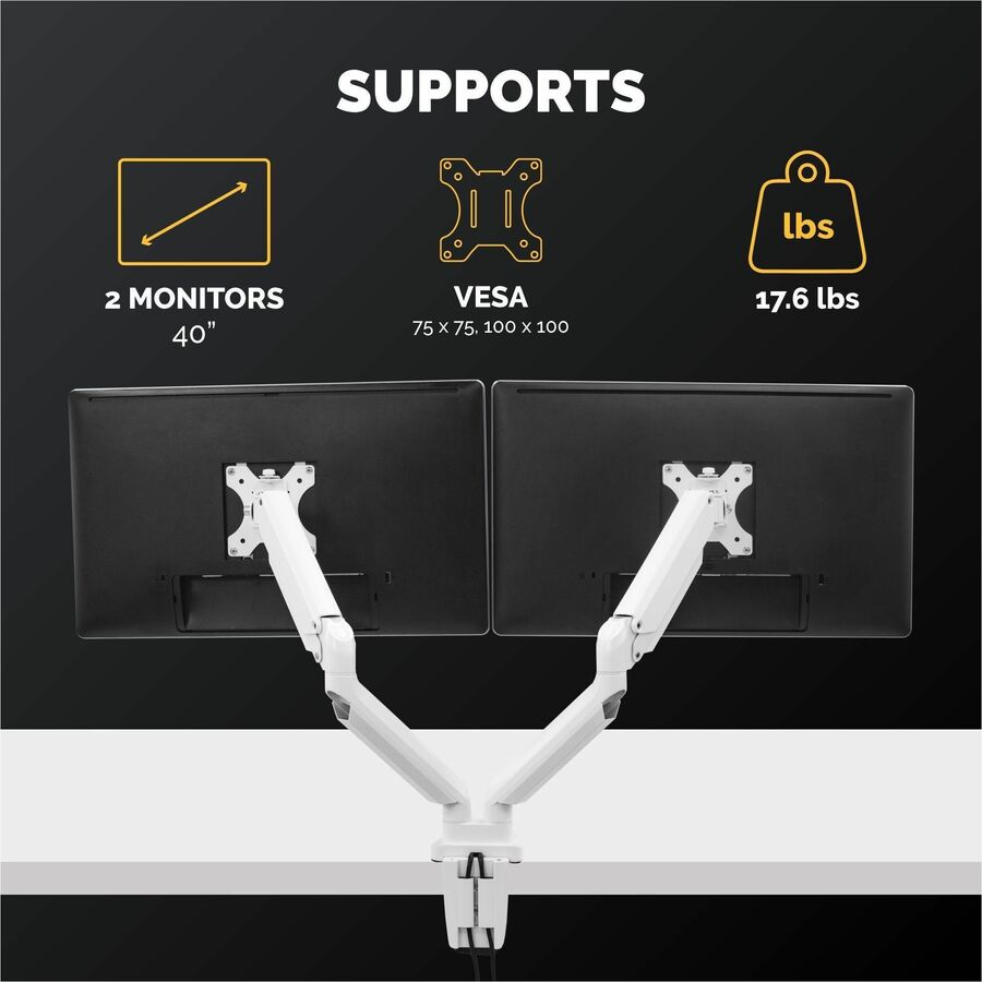 Fellowes Platinum Mounting Arm for Monitor - White - Height Adjustable - 2 Display(s) Supported - 32" to 40" Screen Support - 35.27 lb Load Capacity - 75 x 75, 100 x 100 - VESA Mount Compatible - 1 Each
