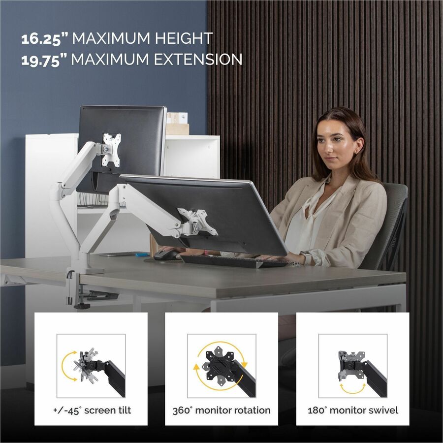 Fellowes Platinum Mounting Arm for Monitor - White - Height Adjustable - 2 Display(s) Supported - 32" to 40" Screen Support - 35.27 lb Load Capacity - 75 x 75, 100 x 100 - VESA Mount Compatible - 1 Each