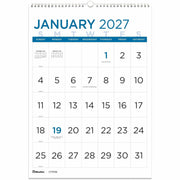 Blueline Large Print Wall Calendar, English (C173106) - Monthly - 12 Month - January 2027 to December 2027 - 1 Month Single Page Layout - 12" x 17" Sheet Size - Twin Wire - Wall Mount - Light Blue - Chipboard - 1 Each