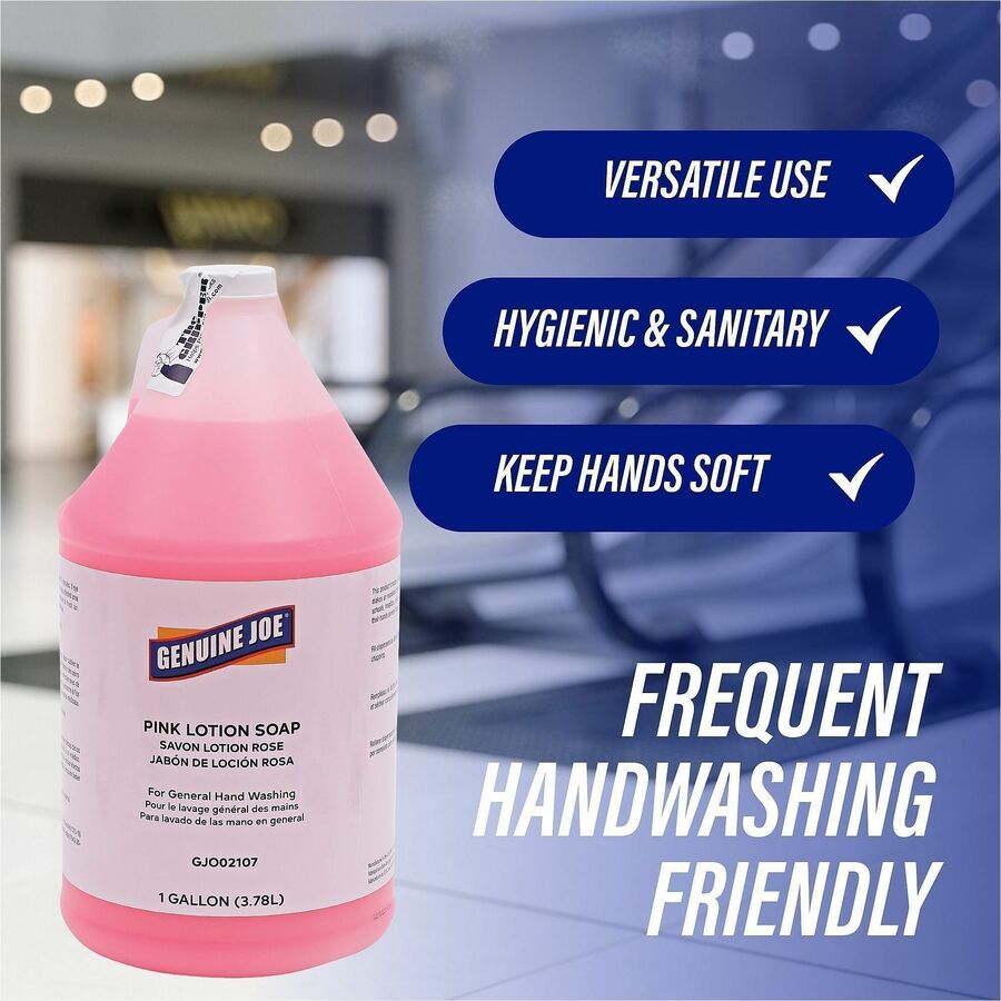 Genuine Joe Pink Lotion Soap - 1 gal - Pump Bottle Dispenser - Hand, Skin - Pink - Rich Lather - 1 Each