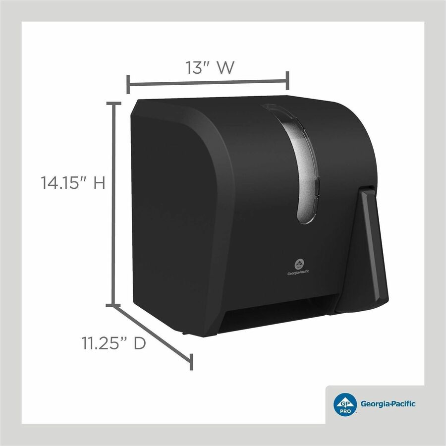 Roll Dispenser - 14.3" Height x 12.8" Width x 10.5" Depth - Black - Hygienic, Durable, See Through Window - 1 Carton