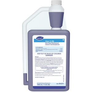 Diversey Virex II 256 Disinfectant Cleaner - Concentrate - 32 fl oz (1 quart) - Minty Scent - Deodorant, Antibacterial, Non-porous - Blue - 6 / Carton
