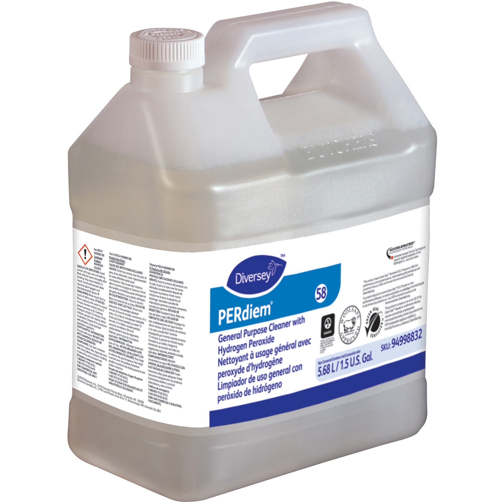 Diversey PERdiem General Purpose Cleaner - Concentrate - 192 fl oz (6 quart) - Heavy Duty, Dye-free, Phosphorous-free, Fragrance-free, Odorless, Color-free - Clear - 2 / Carton