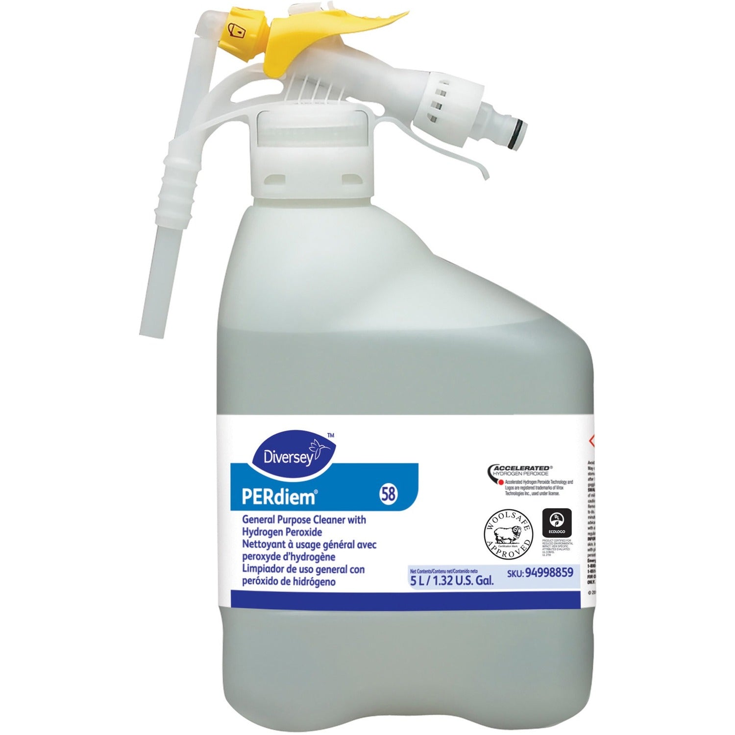Diversey PERdiem General Purpose Cleaner - Concentrate - 169 fl oz (5.3 quart) - Heavy Duty, Dye-free, Phosphorous-free, Fragrance-free, Odorless, Color-free - Clear - 1 Each
