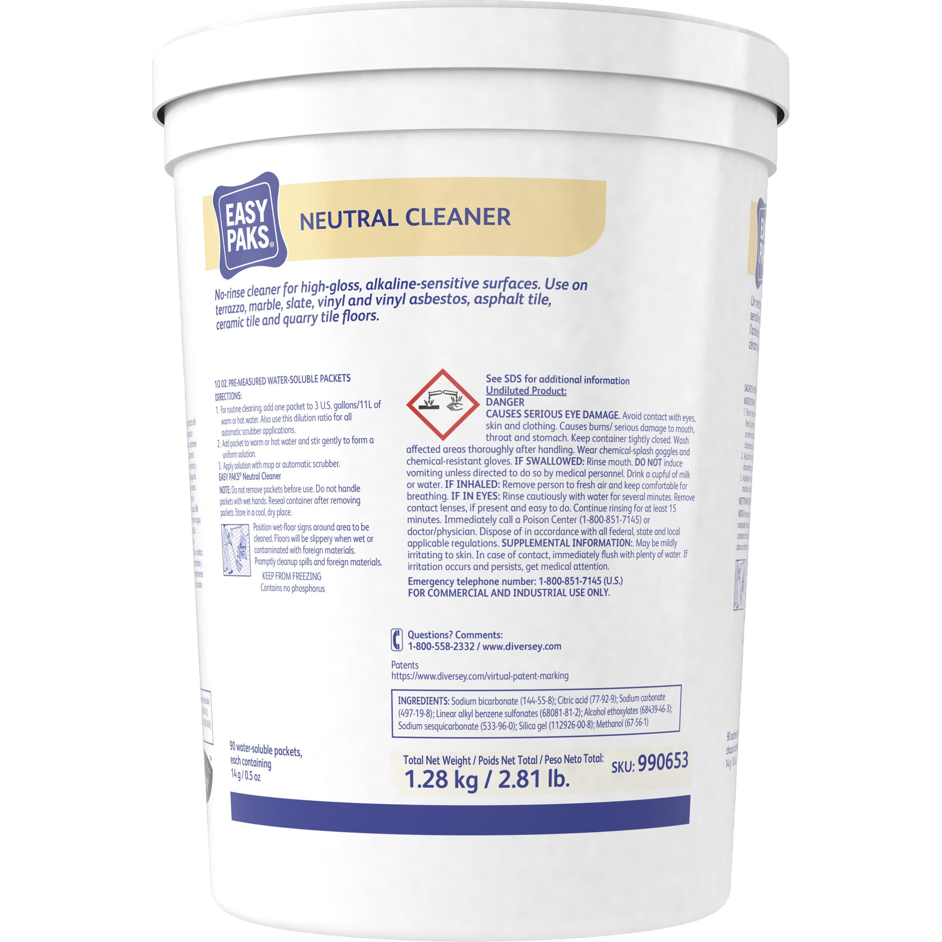 Diversey EasyPaks Neutral Cleaner - Concentrate - 0.50 oz (0.03 lb) to - Pine Forest Scent - Phosphate-free, Rinse-free - Orange - 90/Tub - 1 Each
