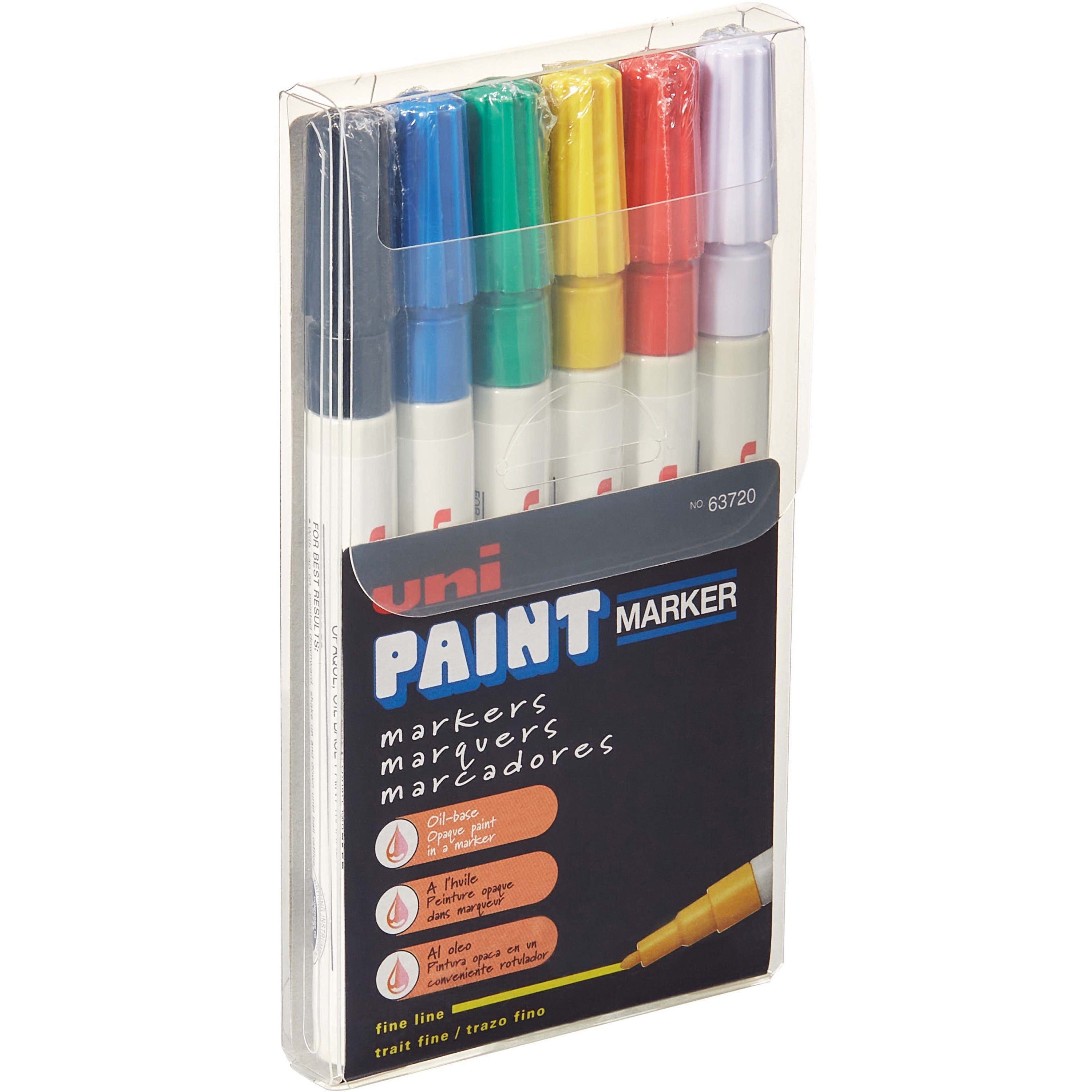 uniball™ uni-Paint PX-21 Oil-Based Paint Marker - Blue, White, Red, Yellow, Green, Black Ink - Oil Based - 6 / Set
