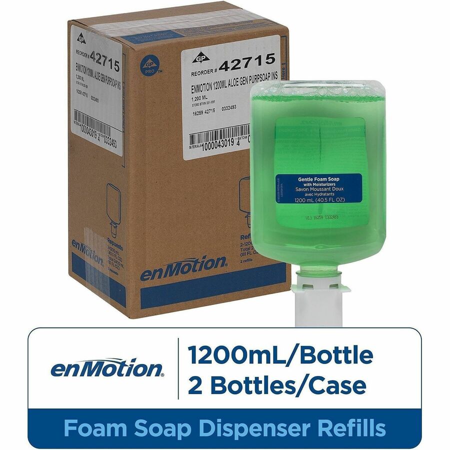 enMotion Gentle Foam Soap Refills - Tranquil Aloe Scent - 1.27 quart - Touchless Dispenser - Hand, Skin - Moisturizing - Green - Hygienic - 2 / Carton