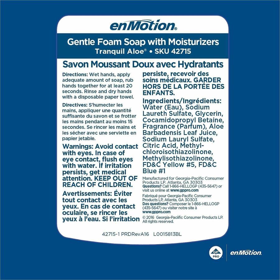 enMotion Gentle Foam Soap Refills - Tranquil Aloe Scent - 1.27 quart - Touchless Dispenser - Hand, Skin - Moisturizing - Green - Hygienic - 2 / Carton