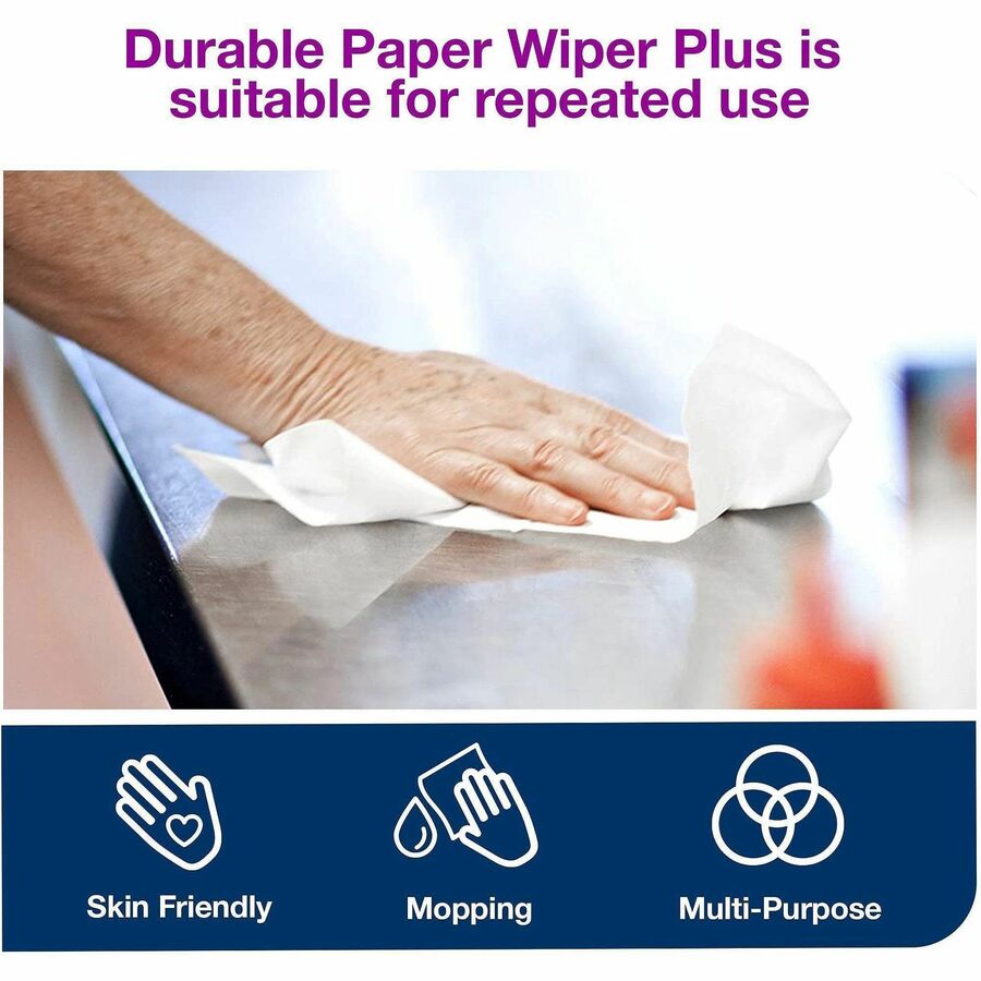For Multipurpose - Wipe - 16.25" Length x 25" Width - Recommended For: Oil Remover, Grease Remover, Solvent Remover, Spill Remover - Disposable, Absorbent, Durable, Strong - White - 100/Box - 8 / Carton