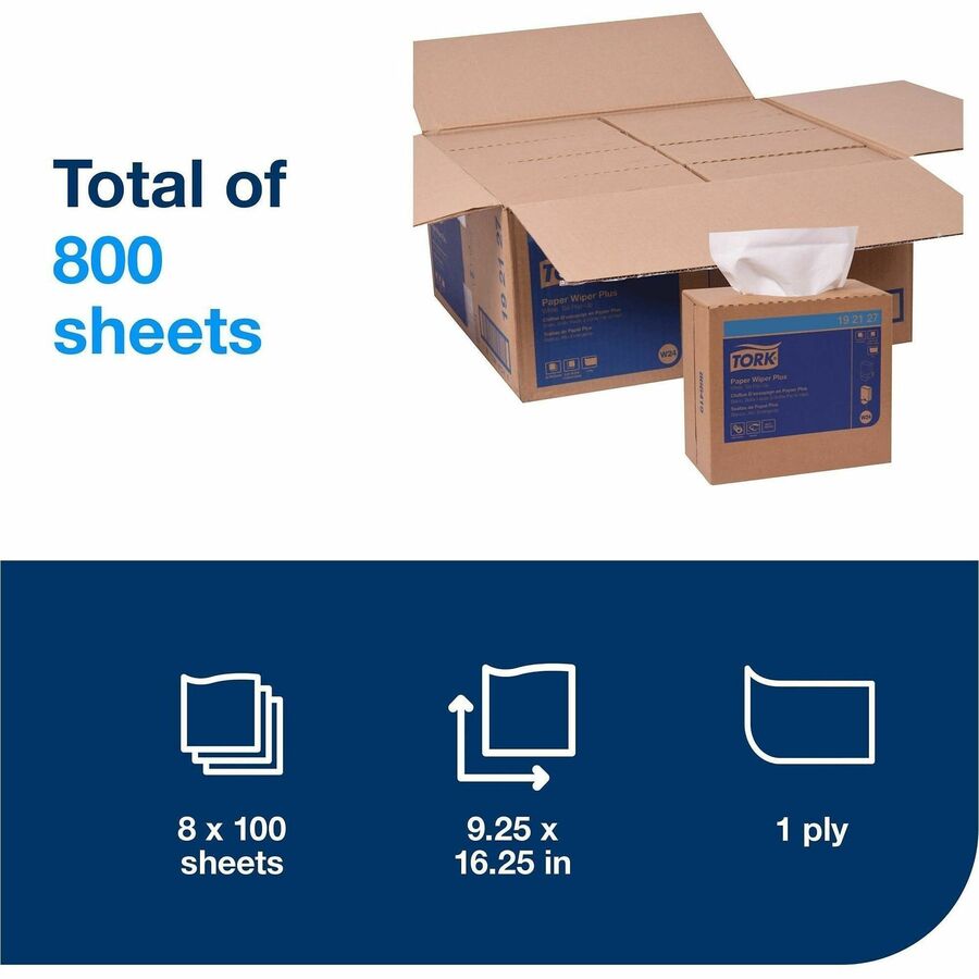 For Multipurpose - Wipe - 16.25" Length x 25" Width - Recommended For: Oil Remover, Grease Remover, Solvent Remover, Spill Remover - Disposable, Absorbent, Durable, Strong - White - 100/Box - 8 / Carton