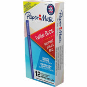 Paper Mate Write Bros. Ballpoint Stick Pens - Medium Pen Point - Blue Ink - Blue Barrel - 1 Dozen