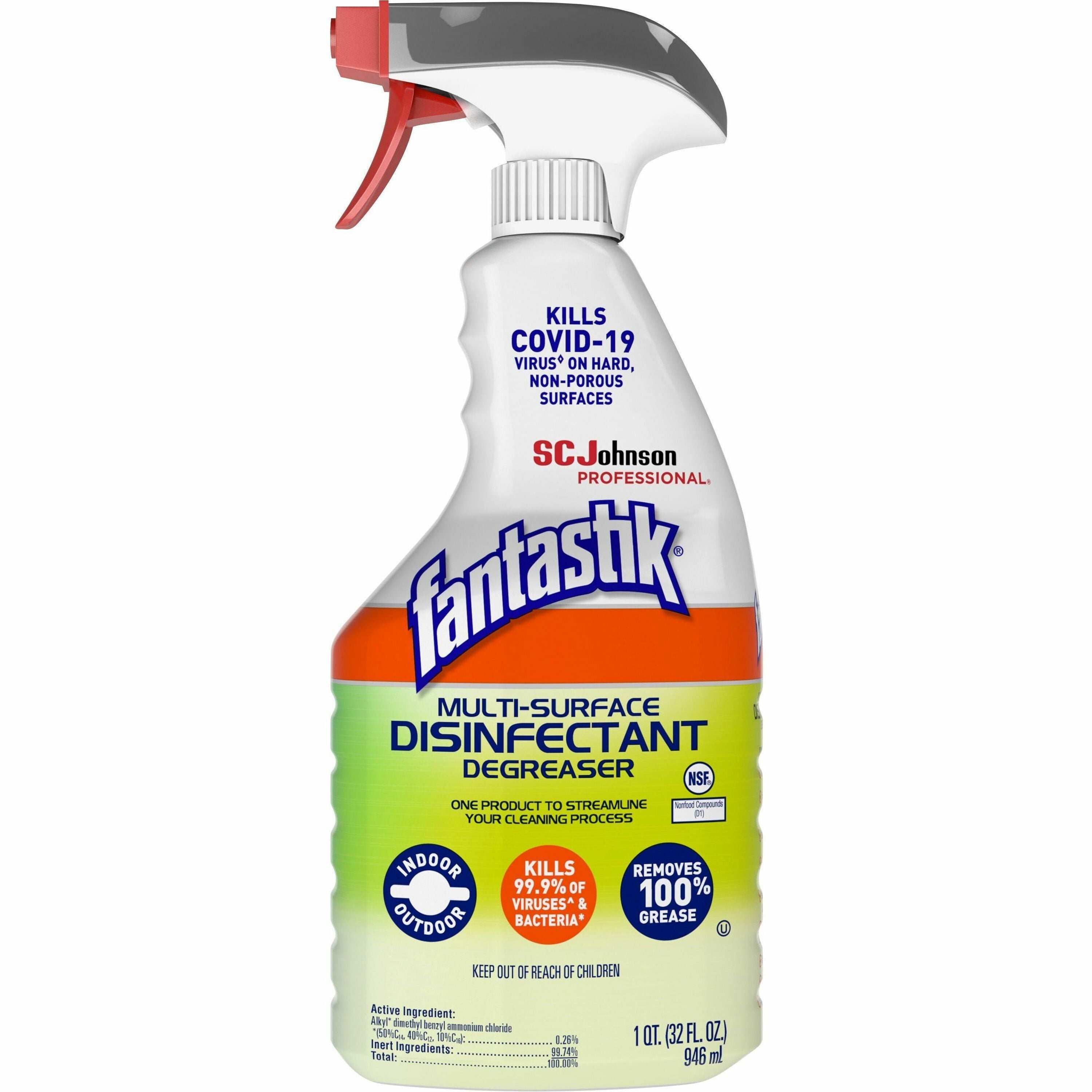 fantastik&reg; Multisurface Disinfectant Degreaser Spray - 32 fl oz (1 quart) - Fresh Scent - Disinfectant, Easy to Use, Rinse-free, Deodorize, Non-porous - Green - 1 Each