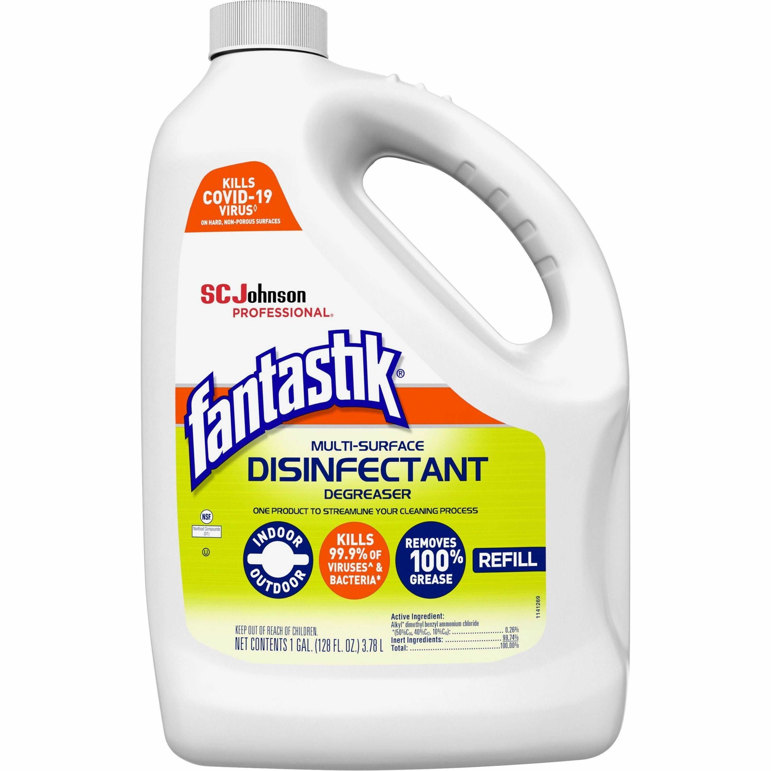 fantastik&reg; Disinfectant Degreaser - 128 fl oz (4 quart) - Fresh Scent - Disinfectant, Easy to Use, Rinse-free, Deodorize, Non-porous - White - 1 Each