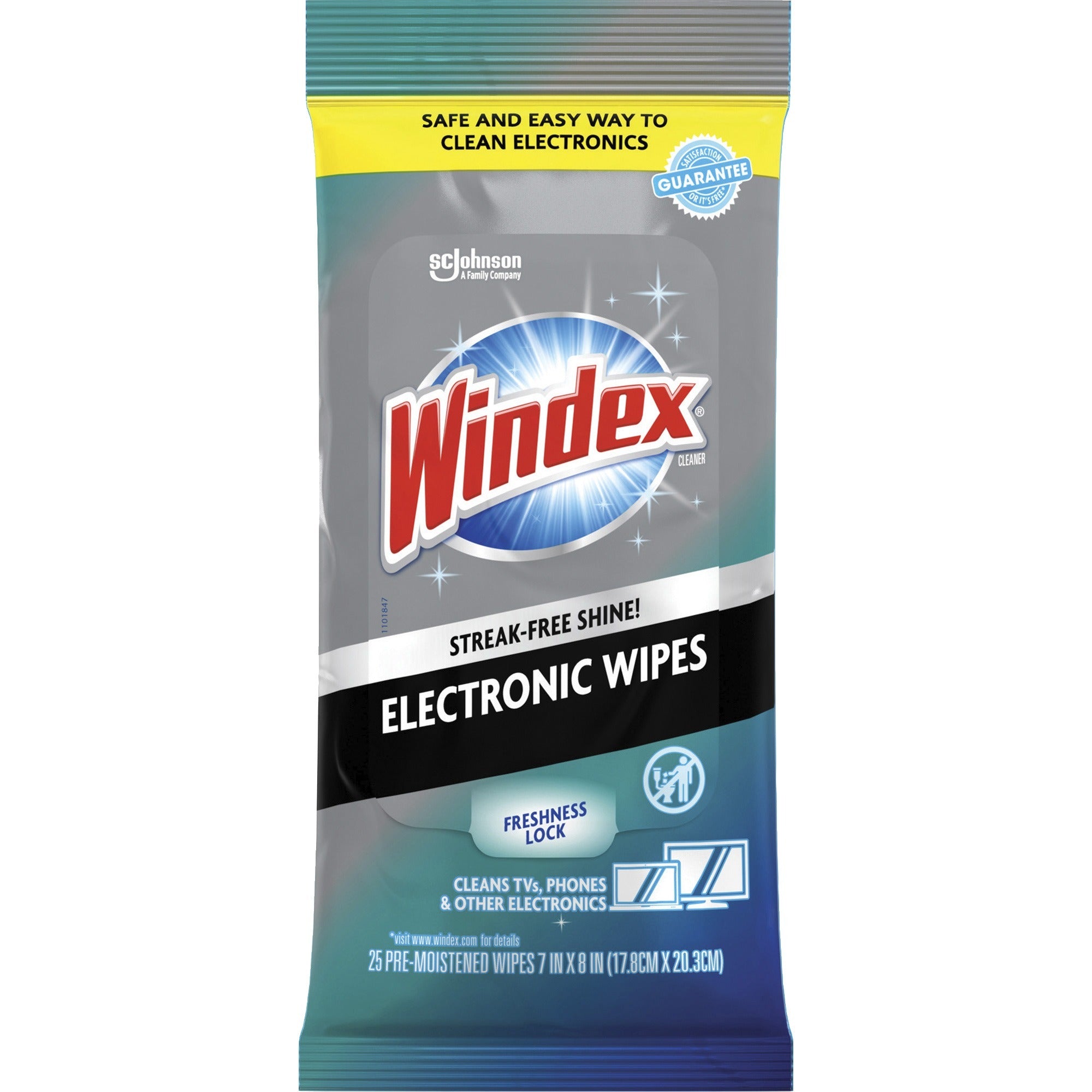 Windex&reg; Electronic Wipes - For Multipurpose, Multi Surface - Pre-moistened, Non-drip, Ammonia-free, Damage Resistant, Residue-free, Streak-free - White - 25/Packet - 1 Each