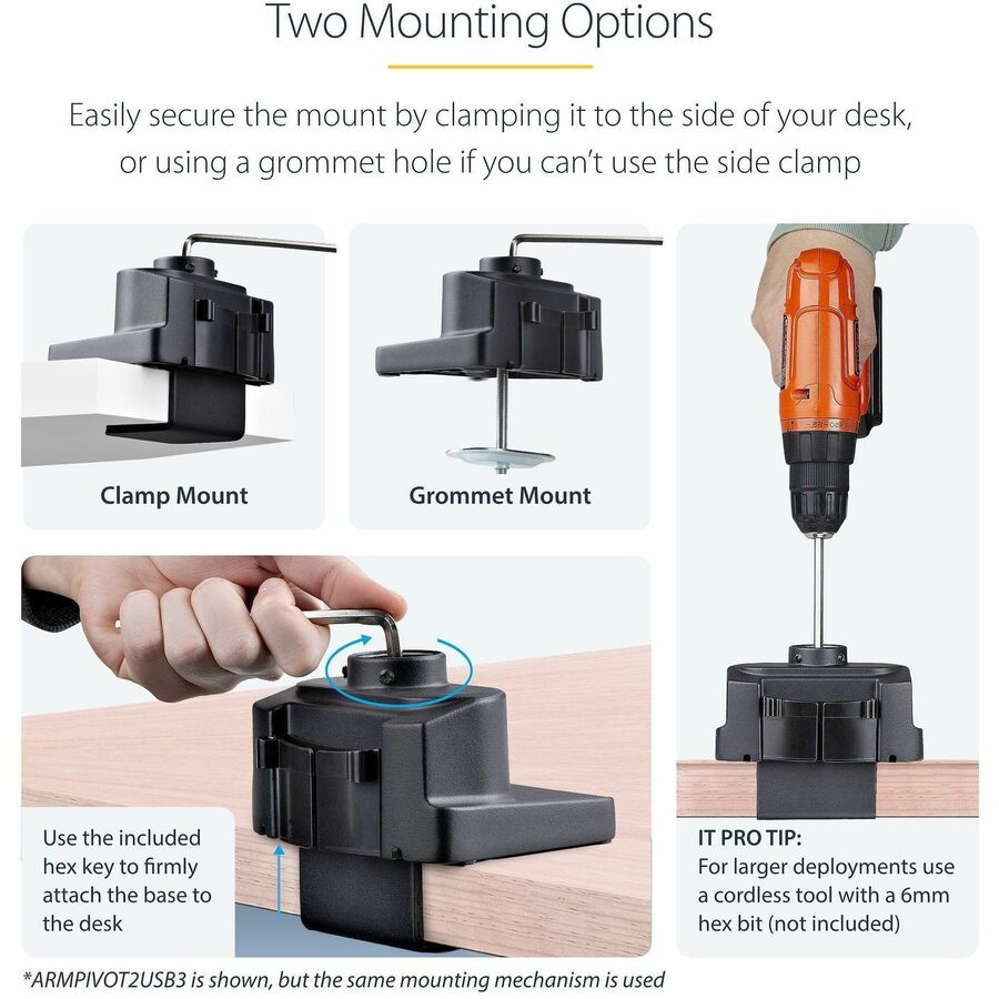 StarTech.com ARMSLIM2USB3 Mounting Arm for Monitor, Curved Screen Display, Flat Panel Display - Black