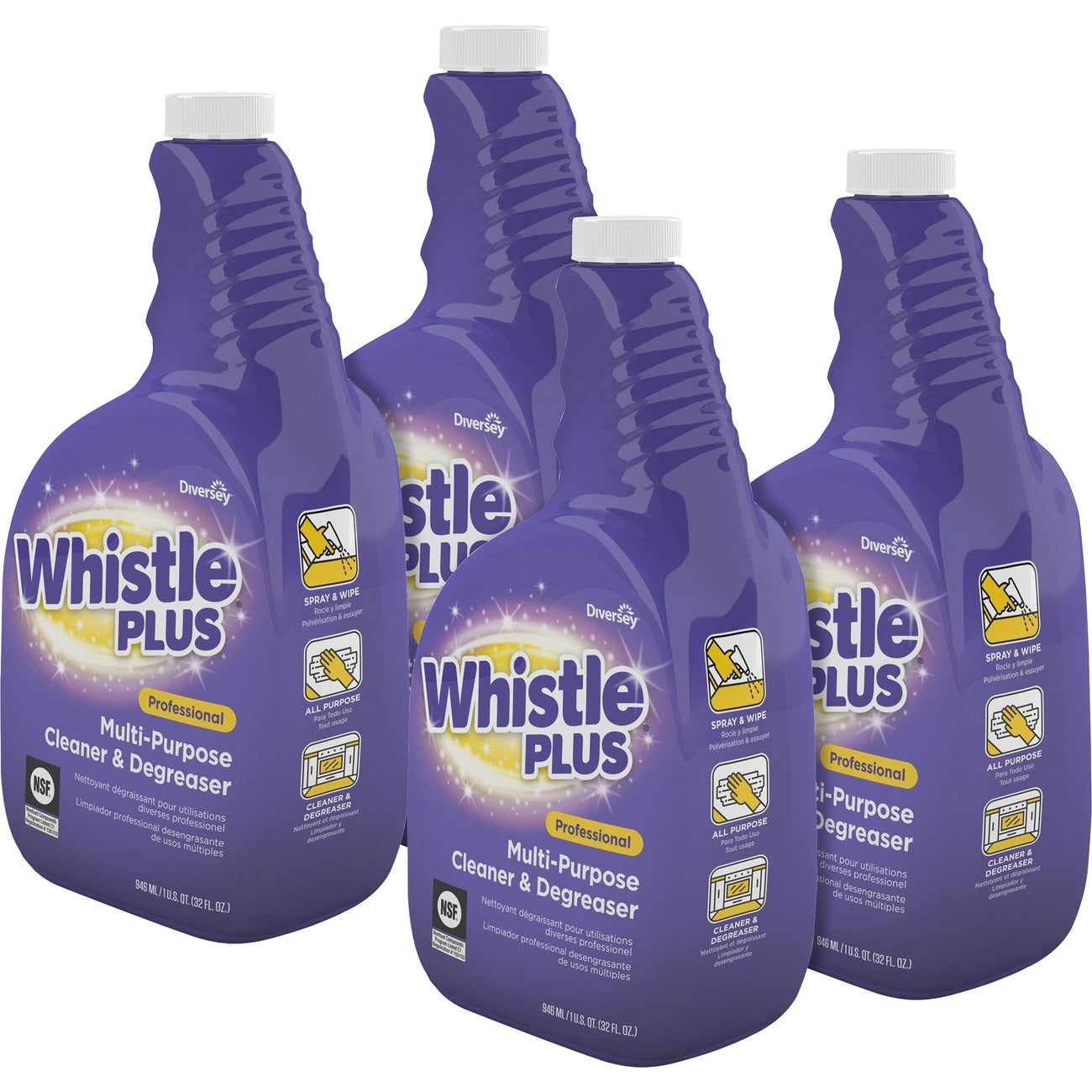 Diversey Whistle Plus Cleaner & Degreaser - Ready-To-Use - 32 fl oz (1 quart) - Citrus Scent - Heavy Duty, Easy to Use, Rinse-free, Non-streaking, Phosphate-free - Purple - 4 / Carton