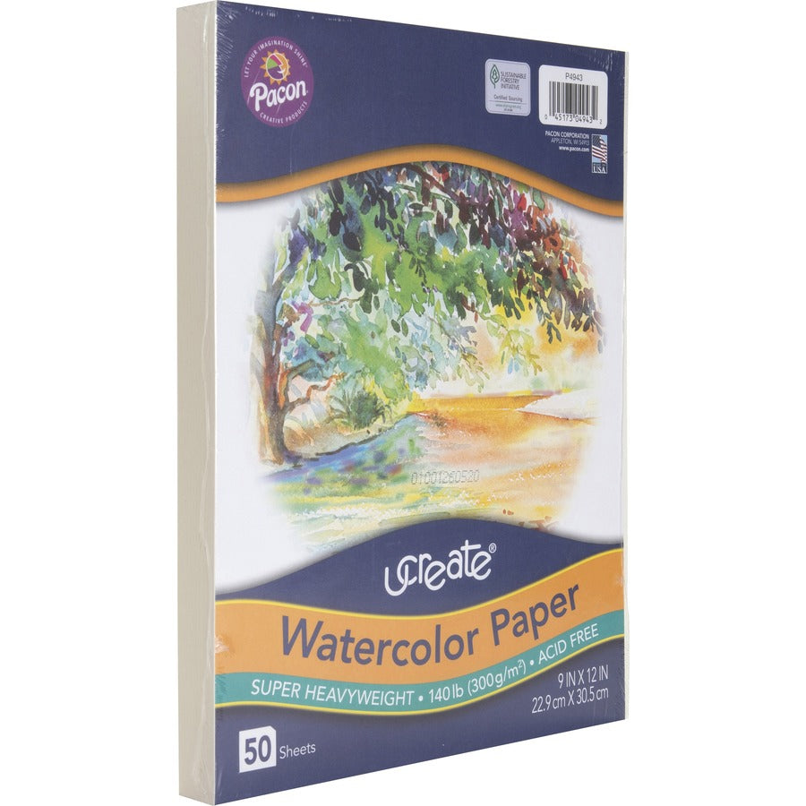 UCreate Watercolor Paper - 140 lb Basis Weight - 9" x 12" Sheet Size - White Paper - Acid-free, Recyclable - 50 / Pack