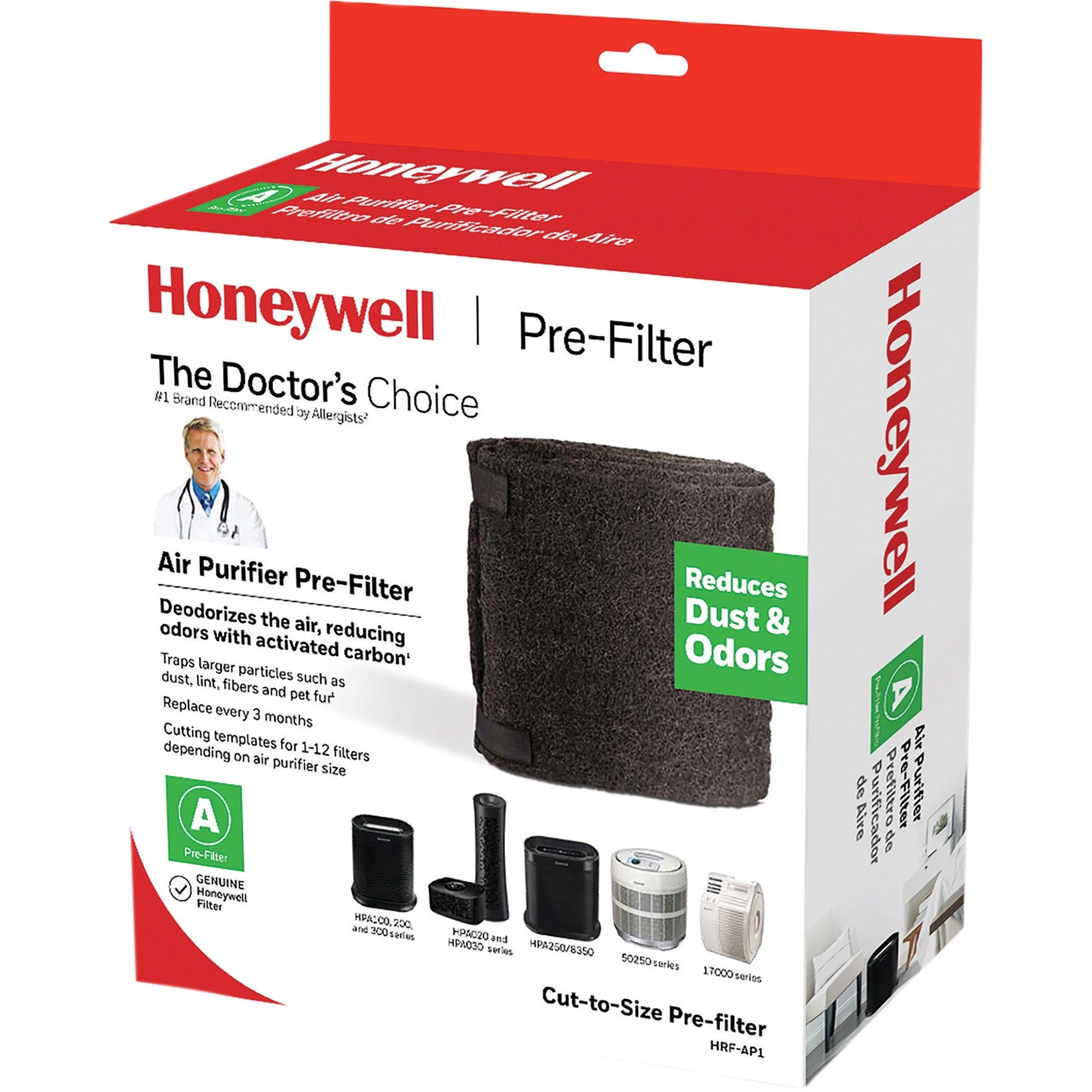 Honeywell Pre-Filter for Air Purifier - Activated Carbon - For Air Purifier - Remove Odor, Remove Dust, Remove Fabric Fiber, Remove Pet Hair, Remove Airborne Particles - 47" Height x 15.5" Width x 0.1" Depth - 4 / Carton