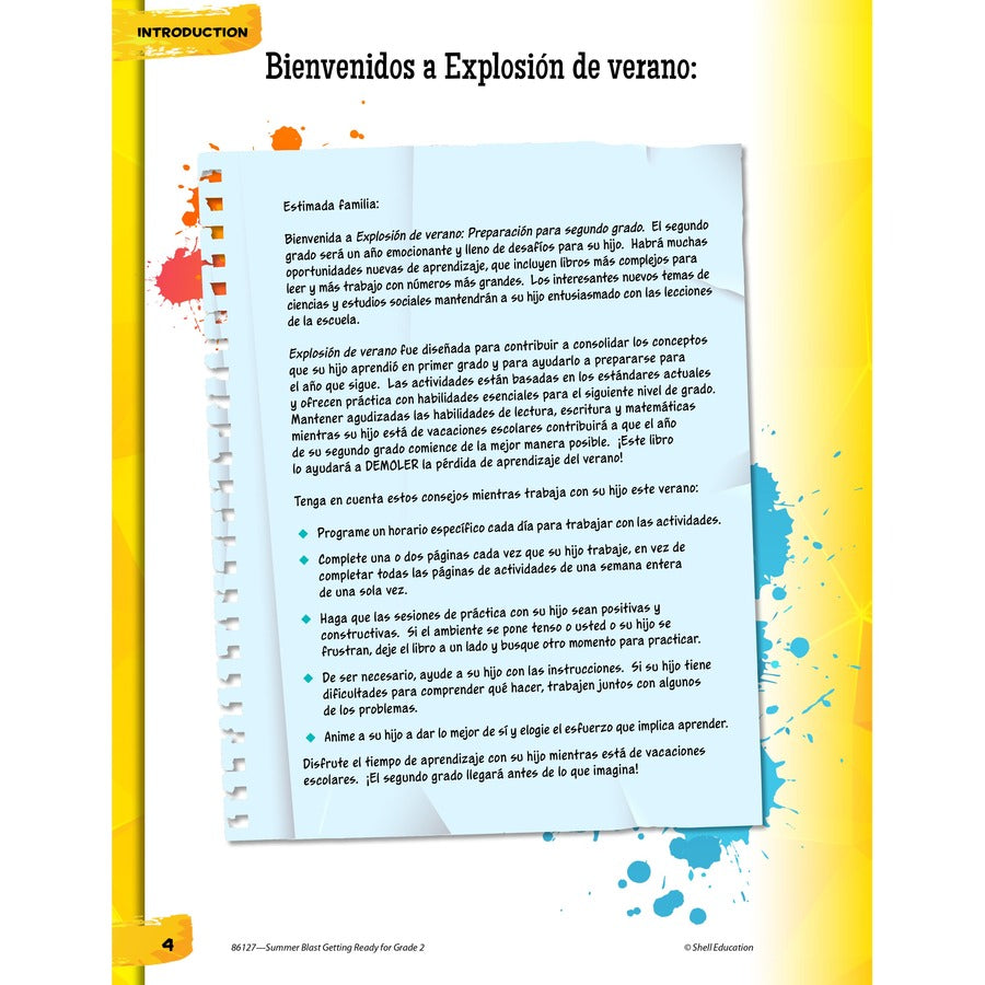 Shell Education Summer Blast Spanish Workbook Printed Book - Book - Grade 1-2 - Spanish