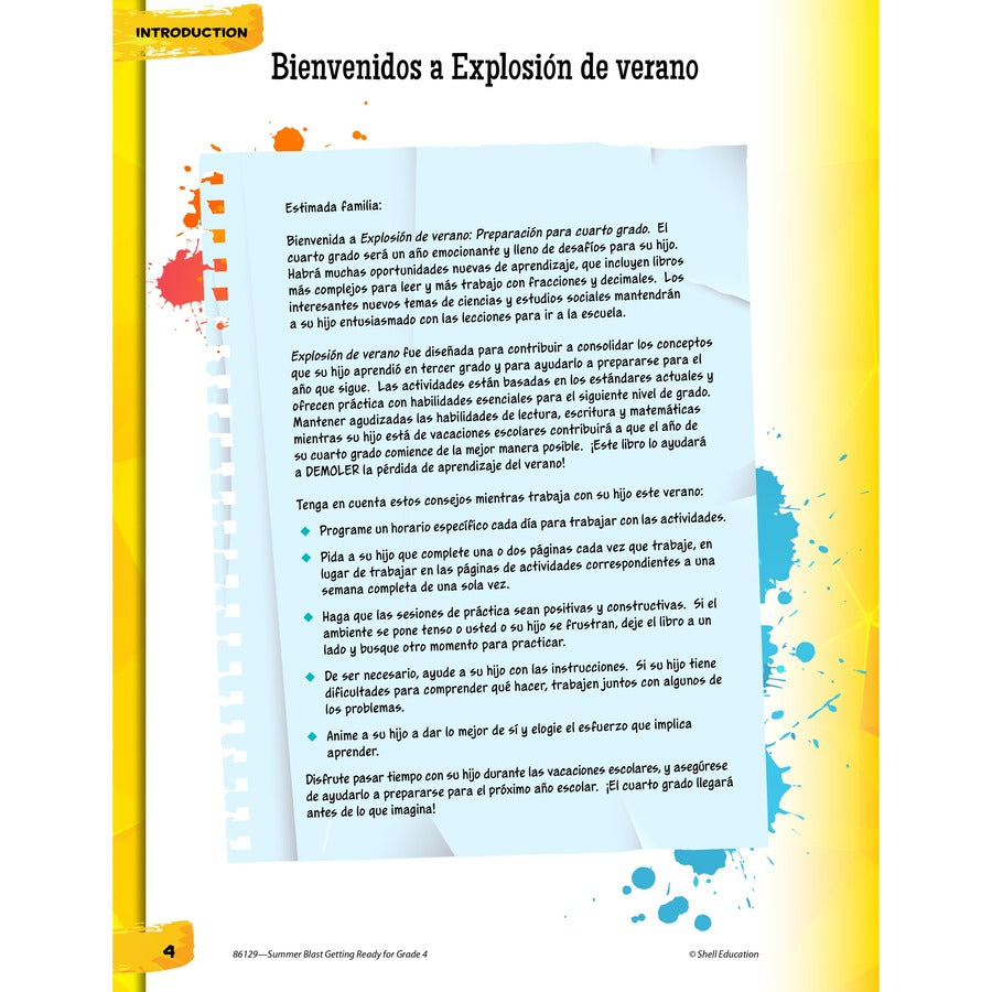 Shell Education Summer Blast Spanish Workbook Printed Book - Book - Grade 3-4 - Spanish, English