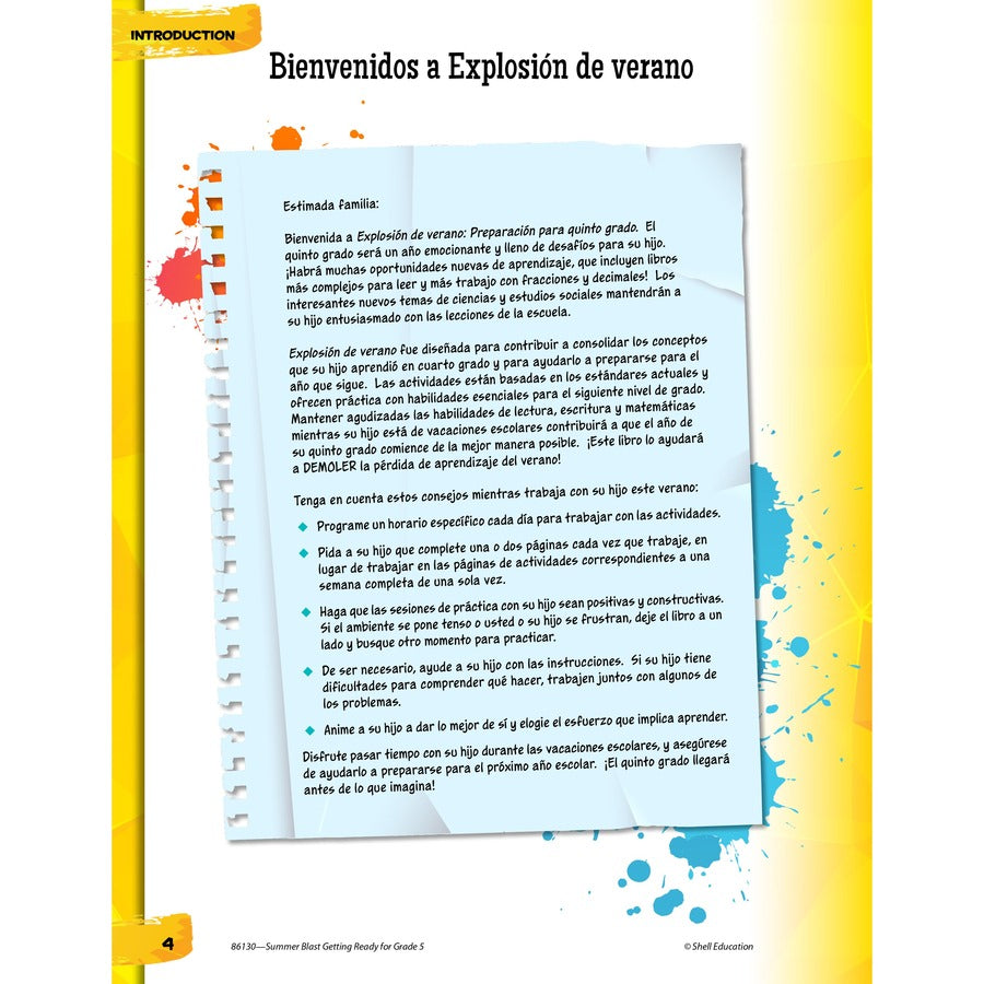 Shell Education Summer Blast Spanish Workbook Printed Book - Book - Grade 4-5 - Spanish, English