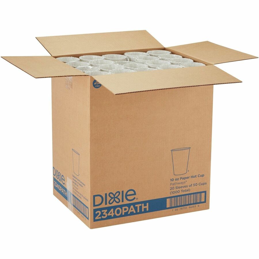 Dixie Pathways 10 oz Paper Hot Cups By GP Pro - 10 fl oz - White - Paper - Hot Drink - 50 / Pack