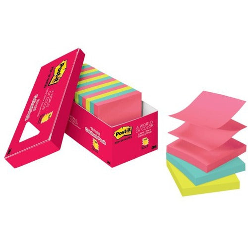 3" Flag/Note Width x 3" Flag/Note Length - Square - Aqua Splash, Cape Town, Guava, Vital Orange - Pop-up, Repositionable, Adhesive, Residue-free - 18 Pad