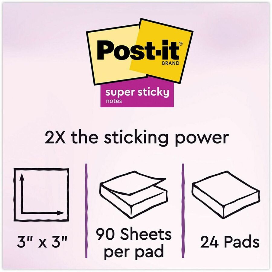 3" Flag/Note Width x 3" Flag/Note Length - Square - Canary Yellow - Paper - Super Sticky, Adhesive, Removable, Recyclable, Reusable - 24 Pad