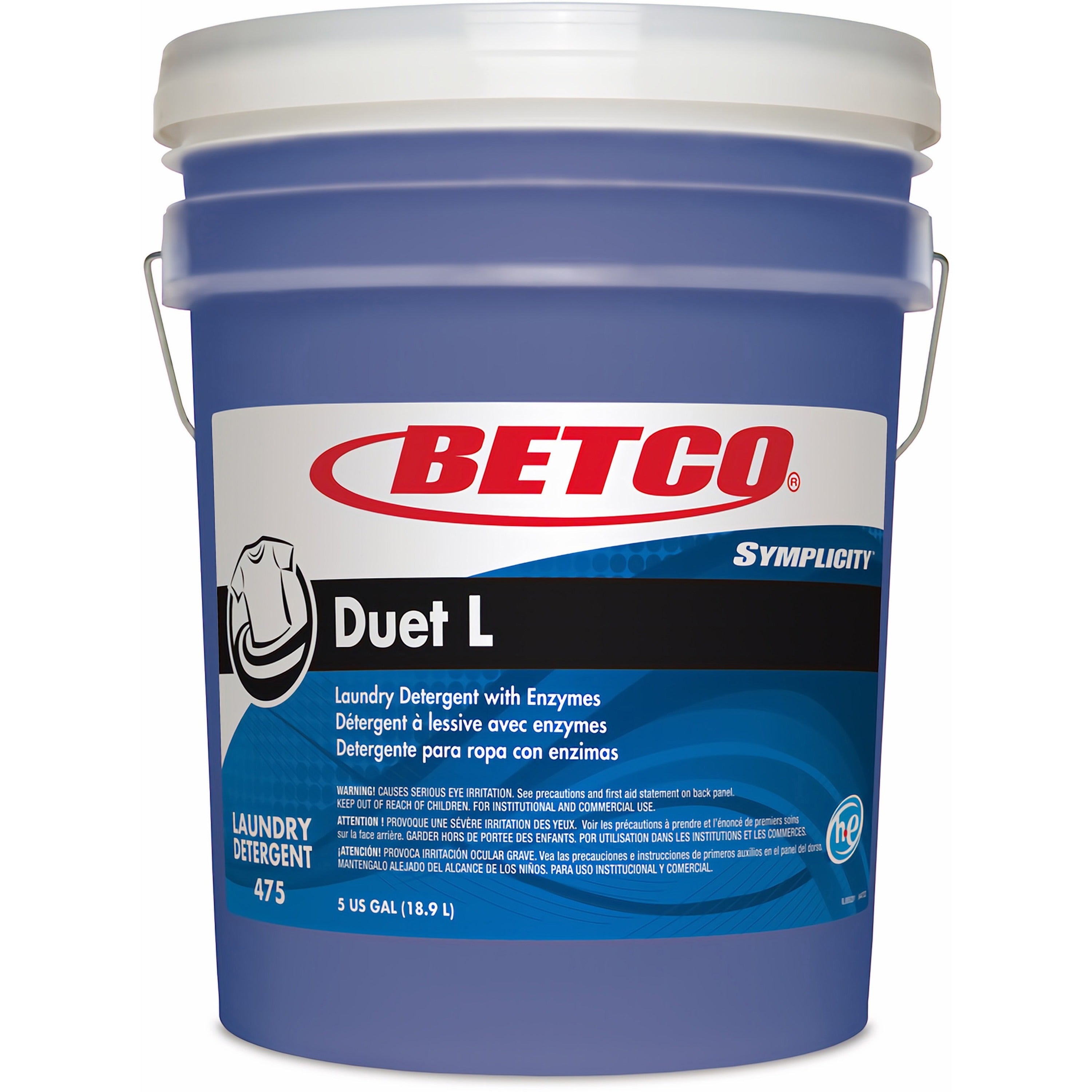 Betco Symplicity Duet L Laundry Detergent, Ready-To-Use, Liquid, Fresh Scent, Blue, 640 fl oz (20 quart), 720 oz (45 lb), 1 Each