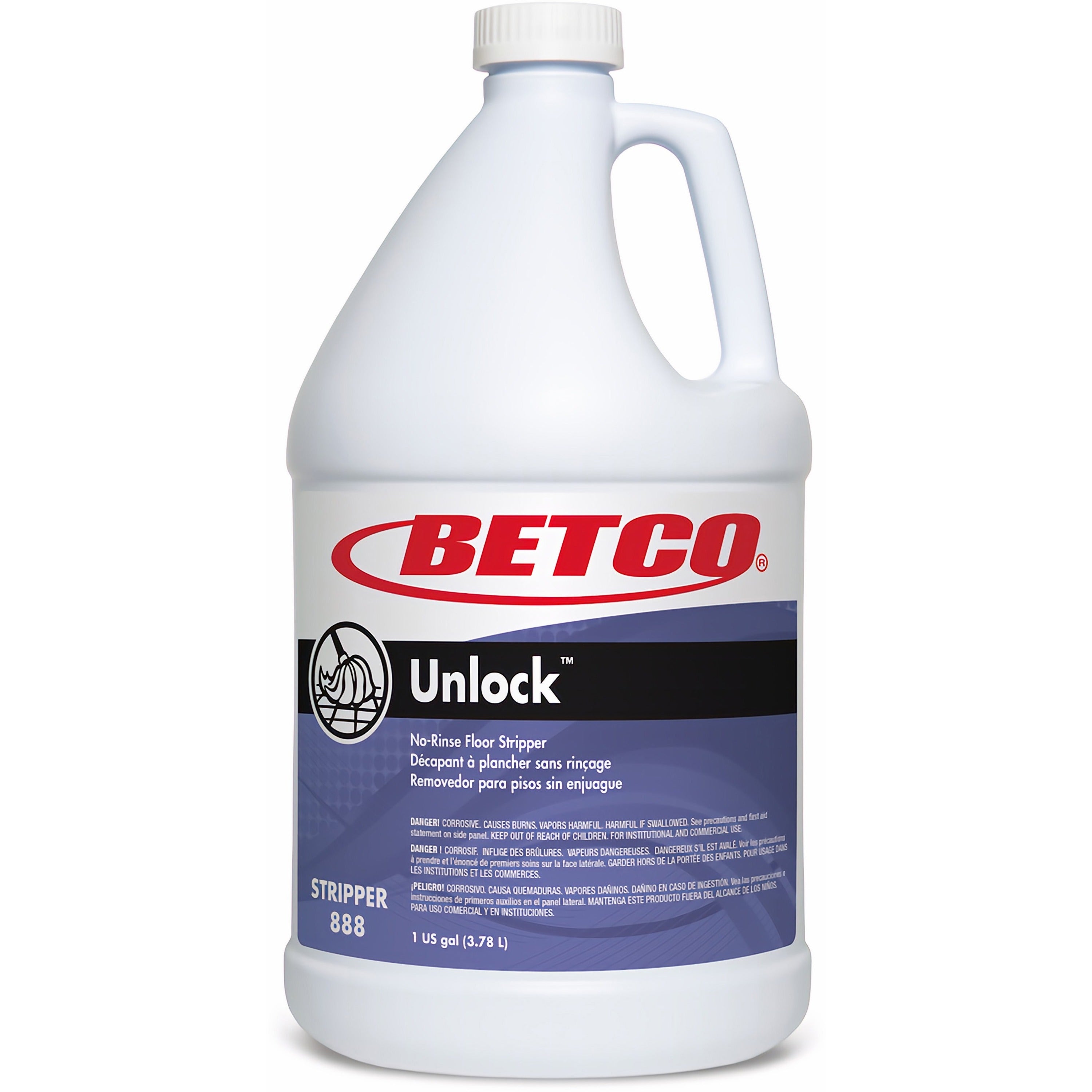 Betco Unlock No-Rinse Floor Stripper - Ready-To-Use - 128 fl oz (4 quart) - 128 oz (8 lb) - Unscented, Low Foaming, Rinse-free, Low Odor - Clear - 1 Carton