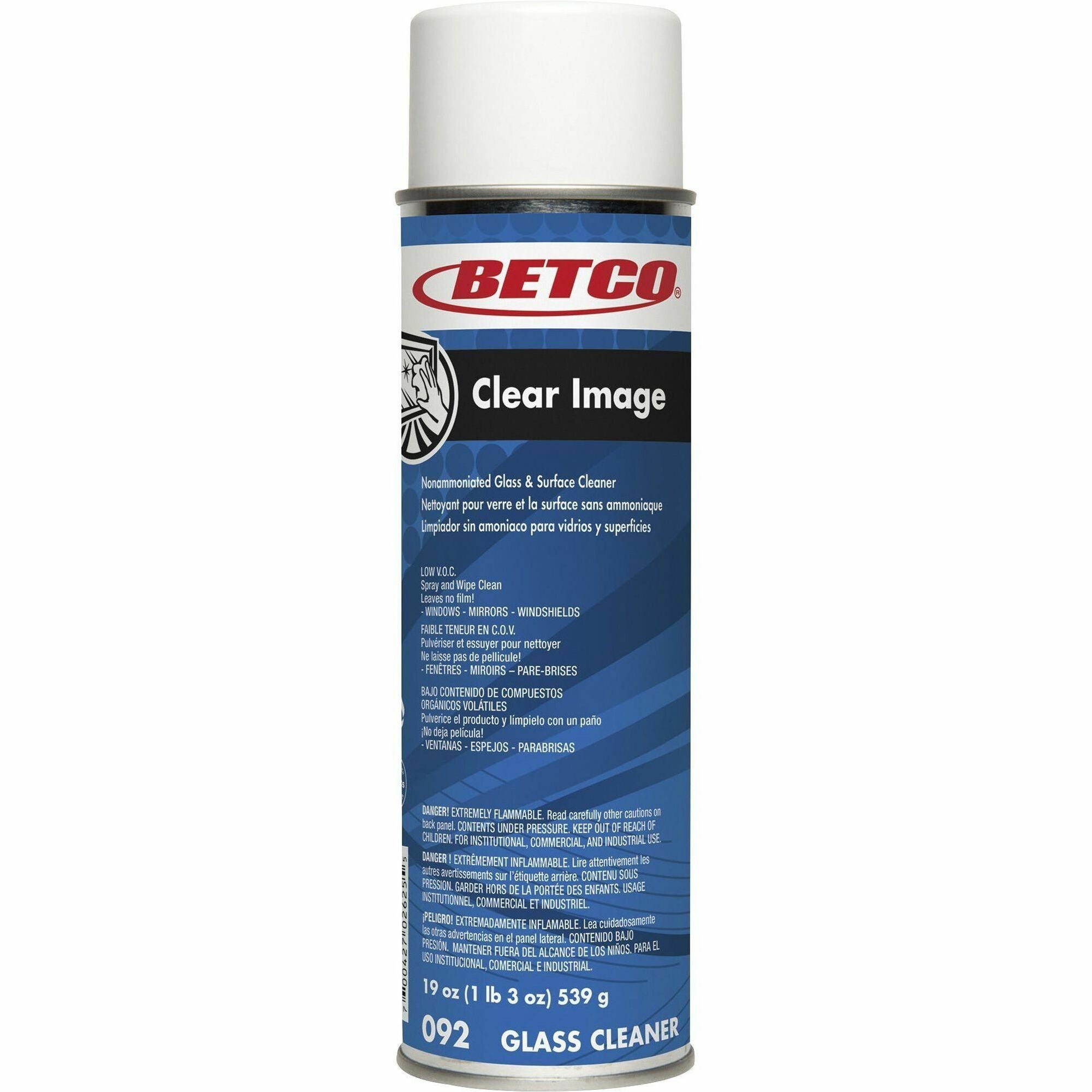 Betco Clear Image Glass & Surface Cleaner - Ready-To-Use - 19 oz (1.19 lb) - Unscented, Non-streaking Aerosol Spray Can - 1 Each