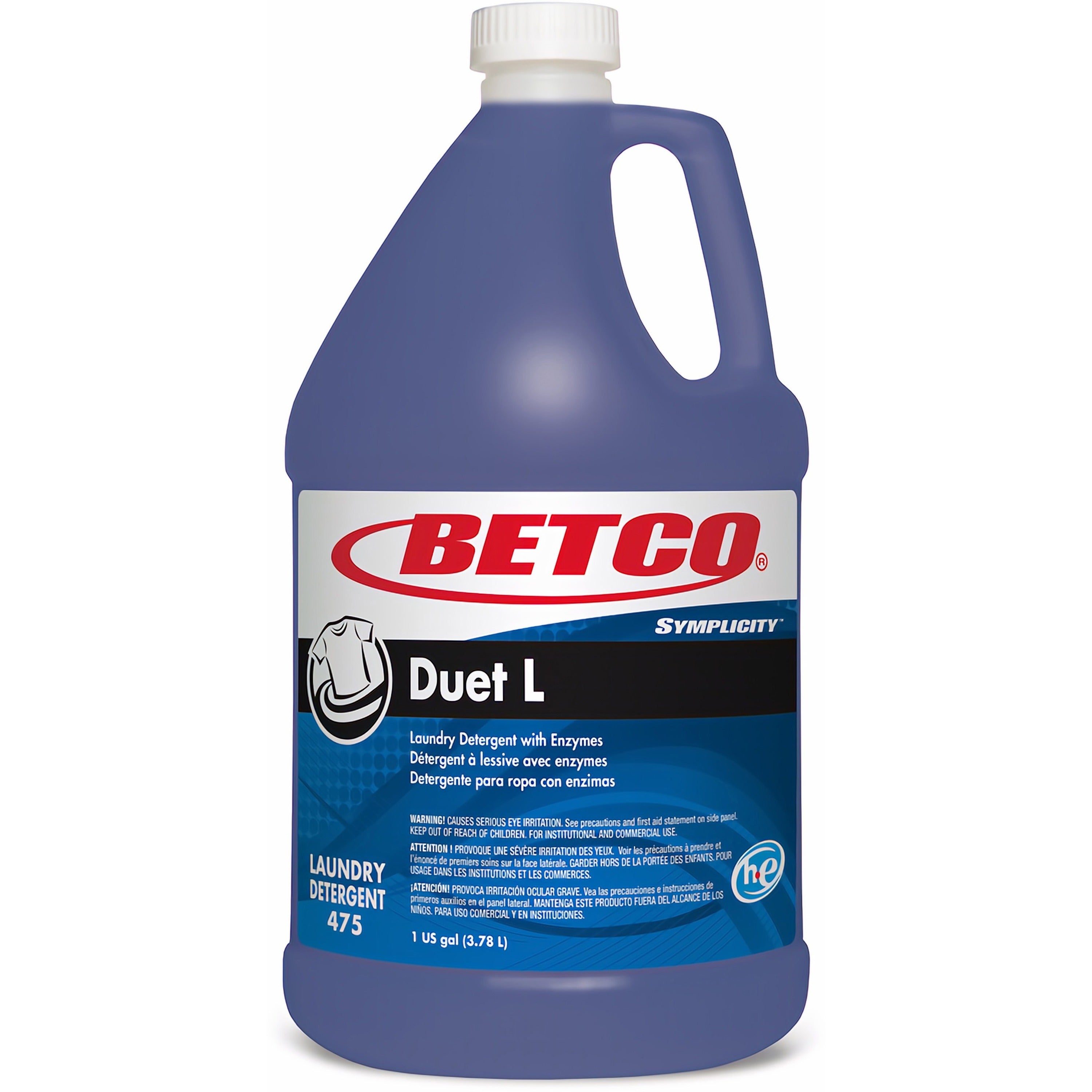 Betco Symplicity Duet L Laundry Detergent, Ready-To-Use Liquid, Fresh Scent, 142.92 oz (8.93 lb), Blue, 4 per Carton