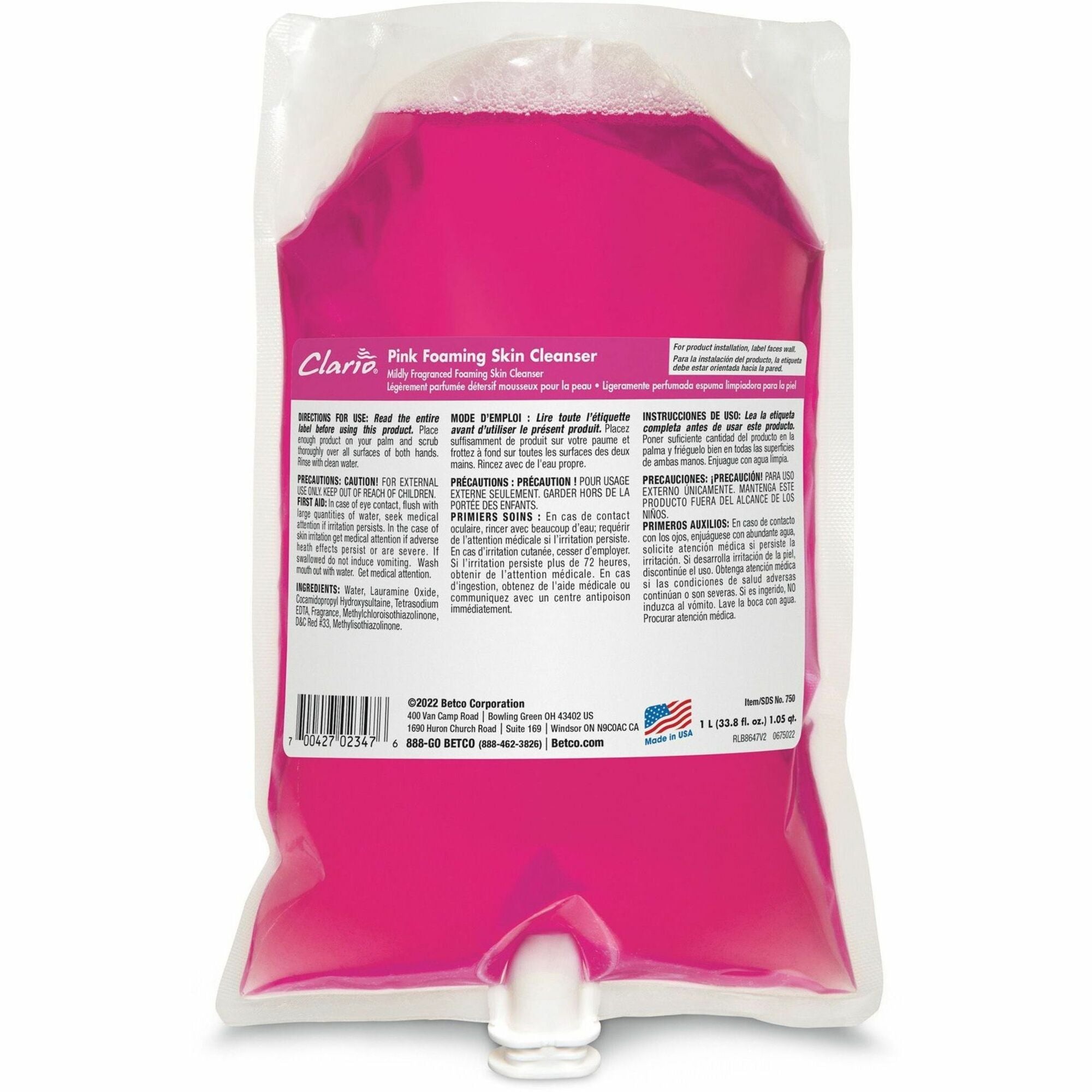 Betco Clario Pink Foaming Skin Cleanser Refills