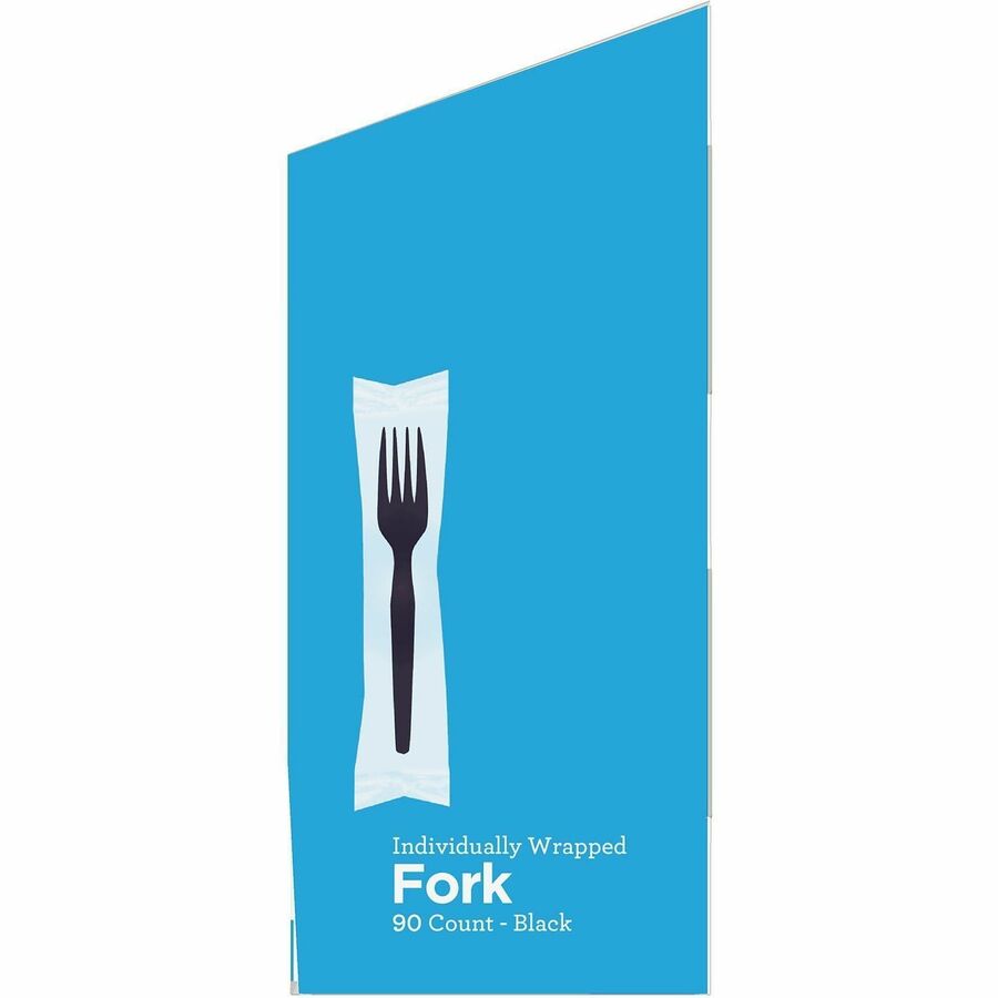 Fork - 1 x Fork - Kitchen, Breakroom - Disposable - Black - 90 / Box